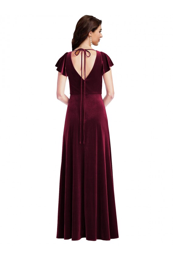 Magasins de Bordeaux Trapèze Col V Velours Stretch Longue Robes demoiselle d'honneur / Robes de bal