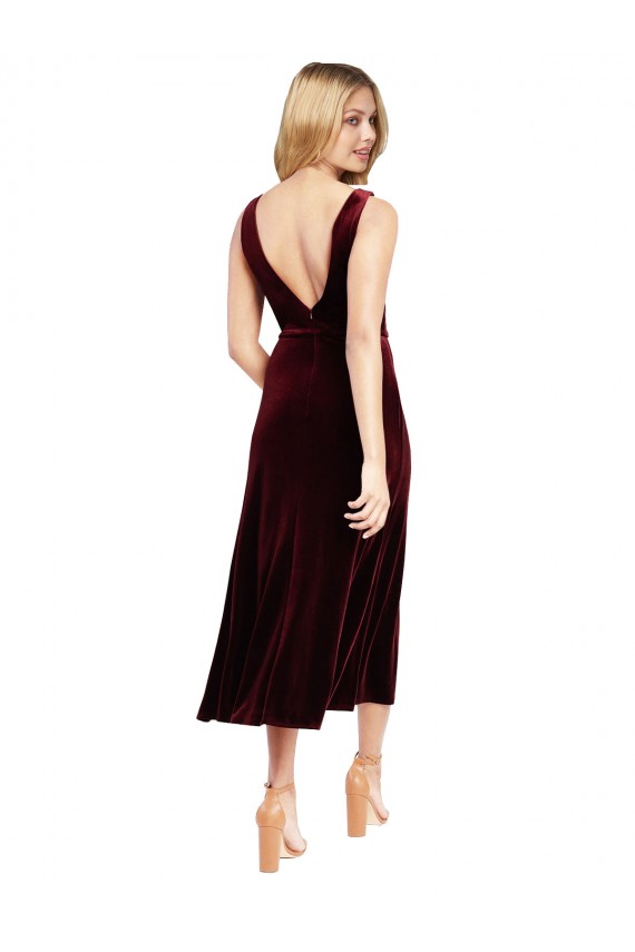 Magasins de Bordeaux Trapèze Col V midi Velours Stretch Courte Robes demoiselle d'honneur / Robes de bal / Robes de cocktail