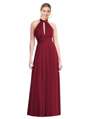 Magasins de Bordeaux Trapèze Licou Col Haut Mousseline Longue Robes demoiselle d'honneur