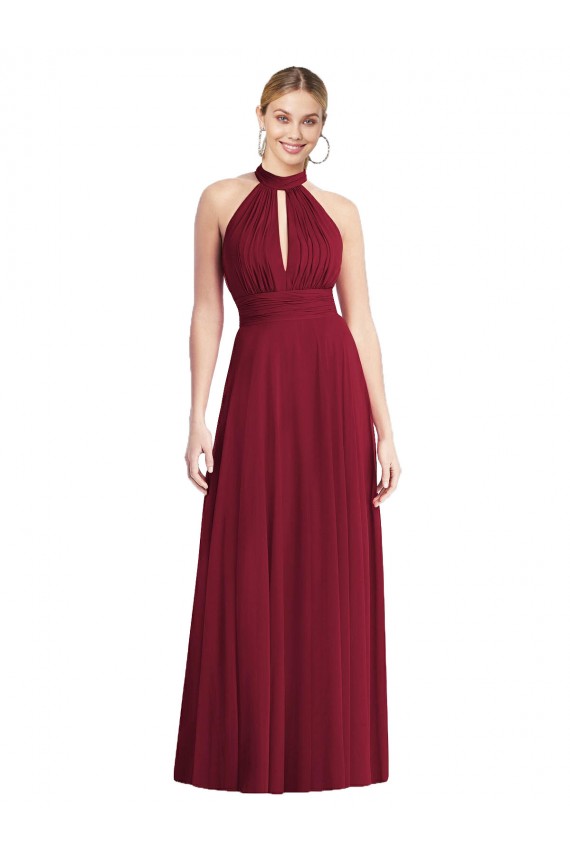 Magasins de Bordeaux Trapèze Licou Col Haut Mousseline Longue Robes demoiselle d'honneur