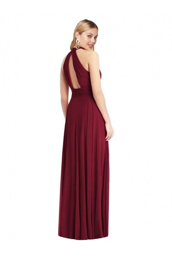 Magasins de Bordeaux Trapèze Licou Col Haut Mousseline Longue Robes demoiselle d'honneur
