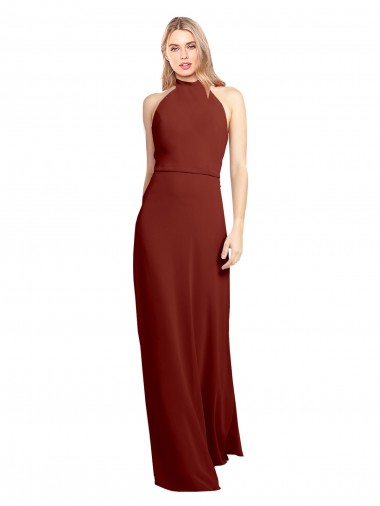 Magasins de Bordeaux Trapèze Licou Col Haut Mousseline Longue Robes demoiselle d'honneur / Robes de bal