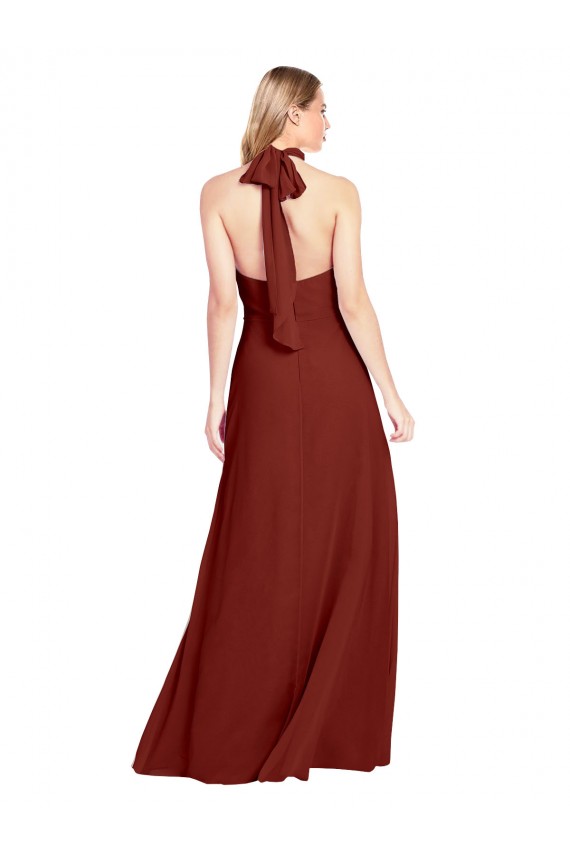 Magasins de Bordeaux Trapèze Licou Col Haut Mousseline Longue Robes demoiselle d'honneur / Robes de bal