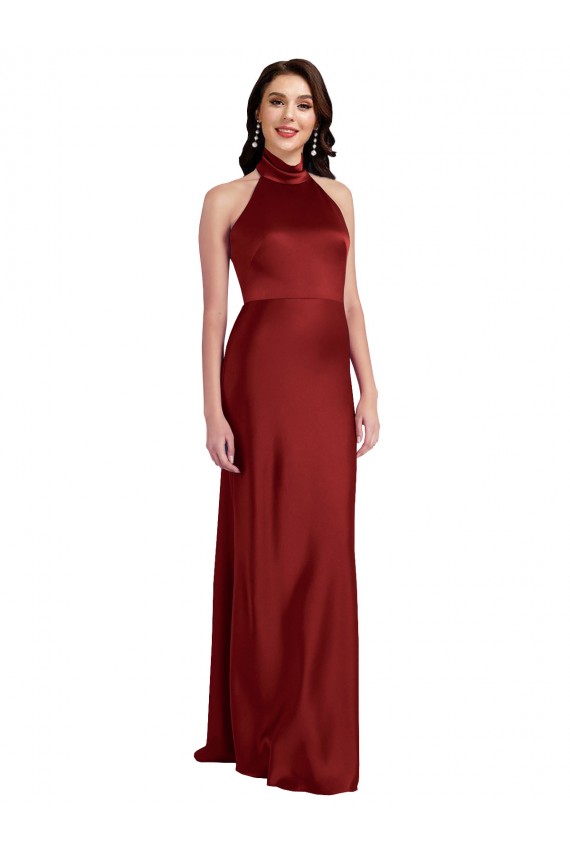 Magasins de Bordeaux Trapèze Licou Satiné Stretch Longue Formelles Robes demoiselle d'honneur / Robes de soirée / Robes de bal