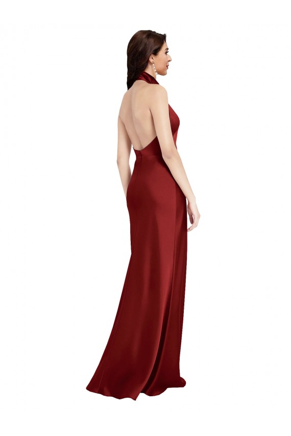 Magasins de Bordeaux Trapèze Licou Satiné Stretch Longue Formelles Robes demoiselle d'honneur / Robes de soirée / Robes de bal