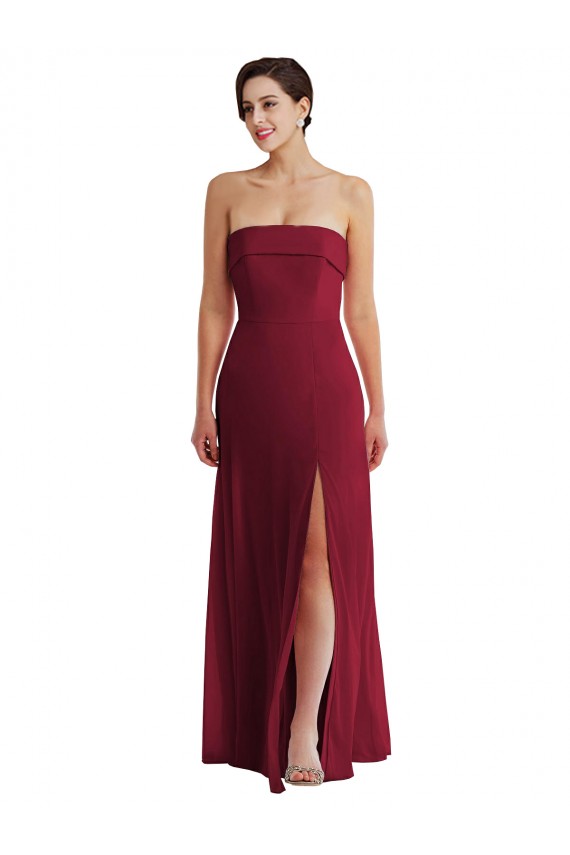 Magasins de Bordeaux Trapèze Sans bretelle Mousseline Longue Formelles Robes demoiselle d'honneur / Robes de soirée