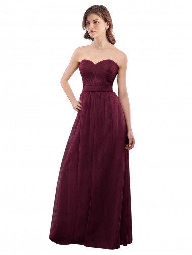 Magasins de Bordeaux Trapèze Sans bretelle Tulle Longue Robes demoiselle d'honneur