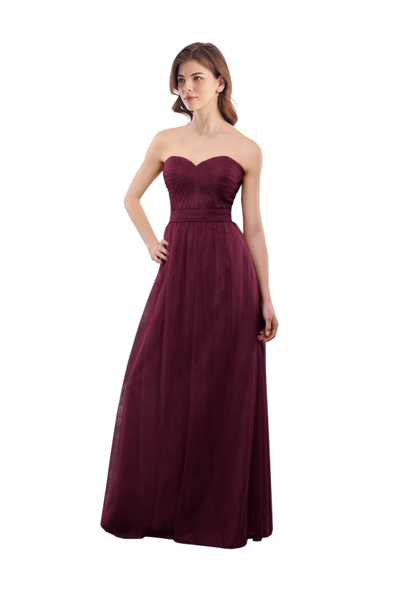 Magasins de Bordeaux Trapèze Sans bretelle Tulle Longue Robes demoiselle d'honneur