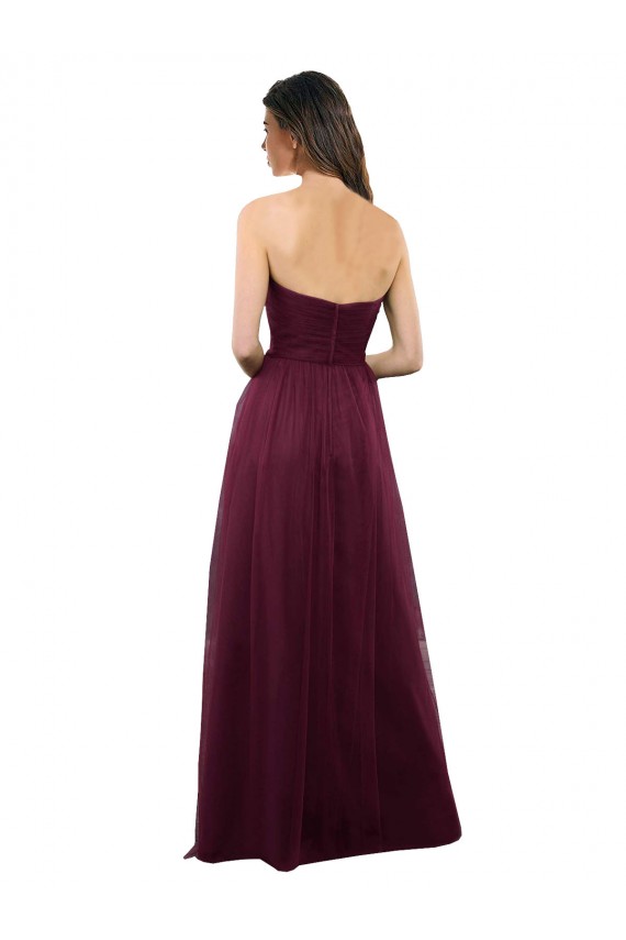 Magasins de Bordeaux Trapèze Sans bretelle Tulle Longue Robes demoiselle d'honneur