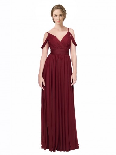 Magasins de Bordeaux Trapèze Épaule Dénudée Bretelles spaghetti Mousseline Longue Robes demoiselle d'honneur