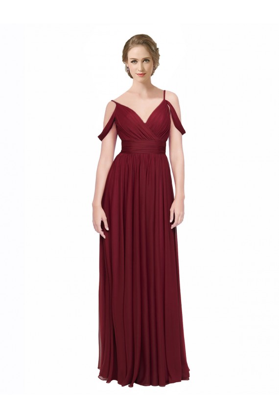 Magasins de Bordeaux Trapèze Épaule Dénudée Bretelles spaghetti Mousseline Longue Robes demoiselle d'honneur