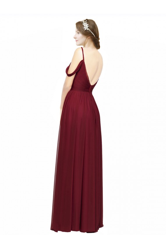 Magasins de Bordeaux Trapèze Épaule Dénudée Bretelles spaghetti Mousseline Longue Robes demoiselle d'honneur