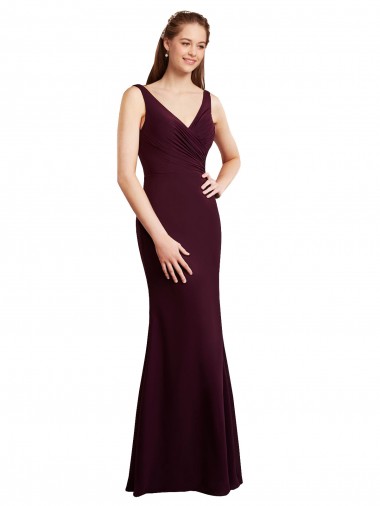 Magasins de Bordeaux foncé Sirène Col V Mousseline Longue Robes demoiselle d'honneur