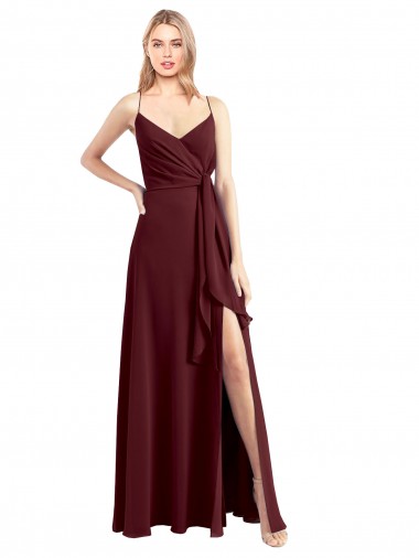 Magasins de Bordeaux foncé Trapèze Bretelles spaghetti Col V Mousseline Longue Robes demoiselle d'honneur