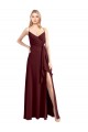 Magasins de Bordeaux foncé Trapèze Bretelles spaghetti Col V Mousseline Longue Robes demoiselle d'honneur