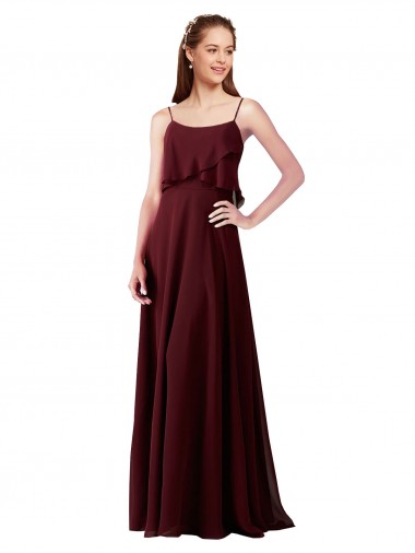 Magasins de Bordeaux foncé Trapèze Bretelles spaghetti Mousseline Longue Robes demoiselle d'honneur