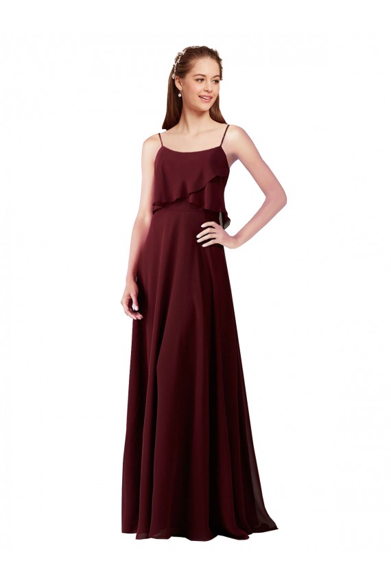 Magasins de Bordeaux foncé Trapèze Bretelles spaghetti Mousseline Longue Robes demoiselle d'honneur