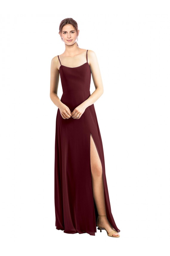 Magasins de Bordeaux foncé Trapèze Bretelles spaghetti Scoop Mousseline Longue Robes demoiselle d'honneur