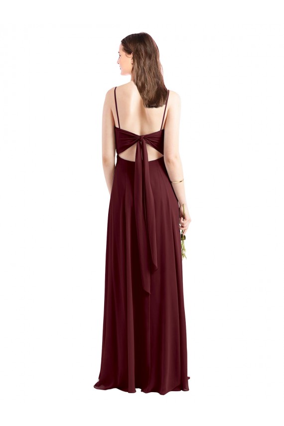 Magasins de Bordeaux foncé Trapèze Bretelles spaghetti Scoop Mousseline Longue Robes demoiselle d'honneur