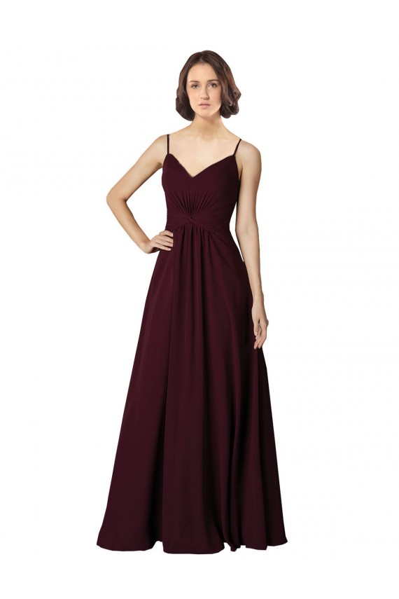 Magasins de Bordeaux foncé Trapèze Col V Mousseline Longue Robes demoiselle d'honneur