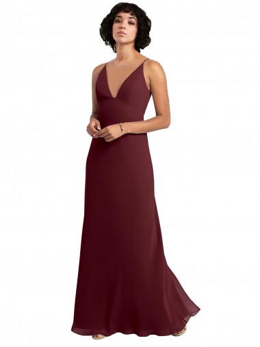 Magasins de Bordeaux foncé Trapèze Col V Mousseline Longue Robes demoiselle d'honneur