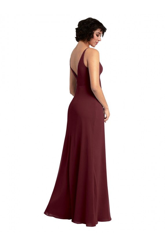 Magasins de Bordeaux foncé Trapèze Col V Mousseline Longue Robes demoiselle d'honneur