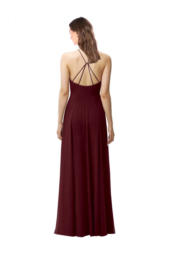 Magasins de Bordeaux foncé Trapèze Licou Col Haut Mousseline Longue Robes demoiselle d'honneur