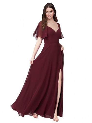 Magasins de Bordeaux foncé Trapèze Mousseline Longue Robes demoiselle d'honneur