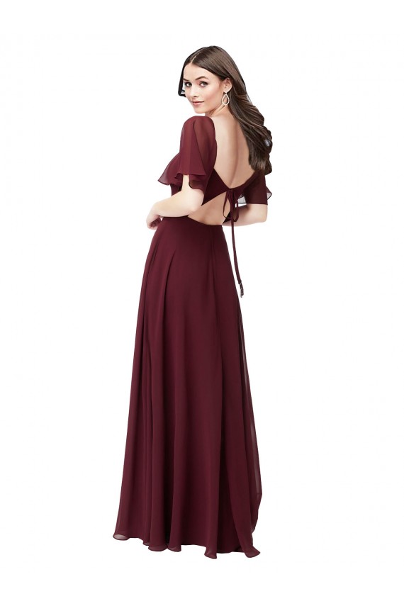 Magasins de Bordeaux foncé Trapèze Mousseline Longue Robes demoiselle d'honneur