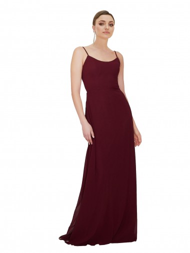 Magasins de Bordeaux foncé Trapèze Scoop Mousseline Longue Robes demoiselle d'honneur