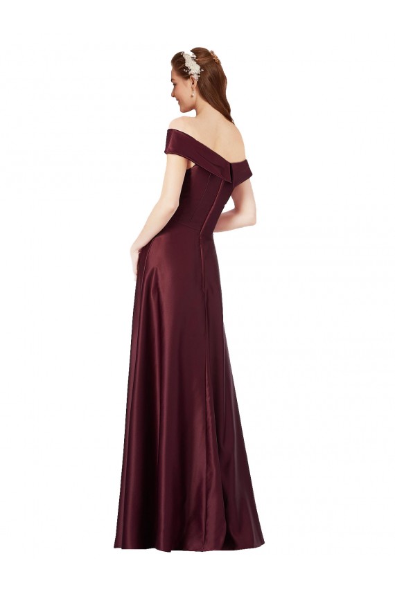 Magasins de Bordeaux foncé Trapèze Épaule Dénudée Sans bretelle Satiné Longue Formelles Robes demoiselle d'honneur / Robes de soirée / Robes de bal