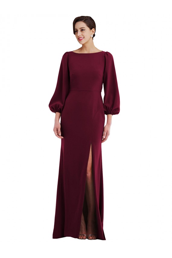 Magasins de Bordeaux foncé Trompette Bateau Crêpe Stretch Longue Formelles Robes demoiselle d'honneur / Robes de soirée / Robes de bal