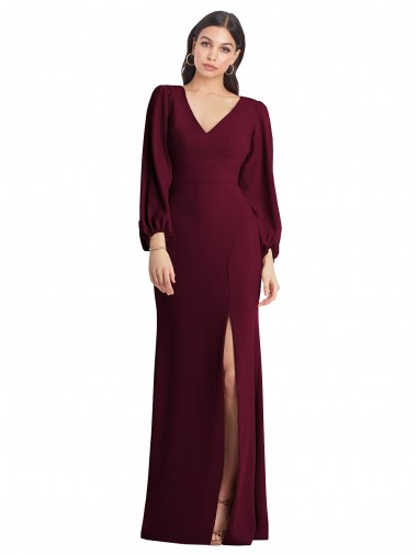 Magasins de Bordeaux foncé Trompette Col V Crêpe Stretch Longue Robes demoiselle d'honneur / Robes de bal