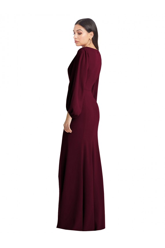 Magasins de Bordeaux foncé Trompette Col V Crêpe Stretch Longue Robes demoiselle d'honneur / Robes de bal