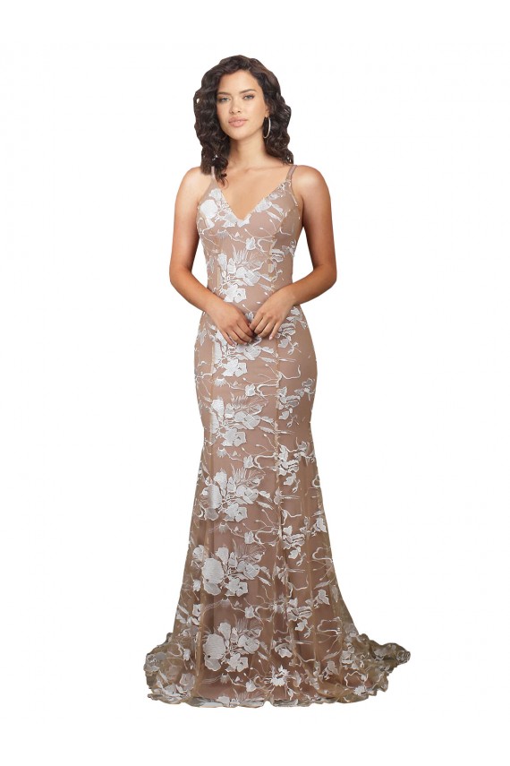 Magasins de Champagne Sirène Col V Balayage train Dentelle Robes de mariée