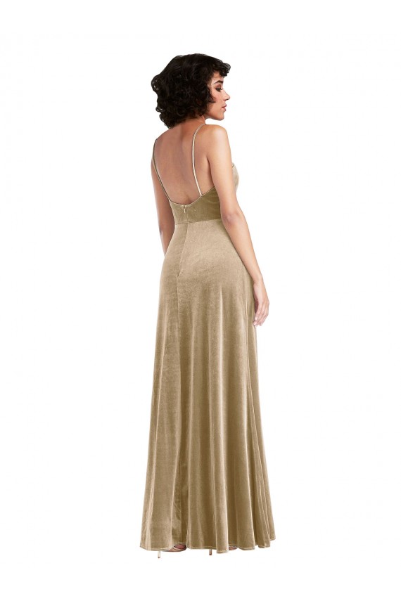 Magasins de Champagne Trapèze Col Carré Velours Stretch Longue Formelles Robes demoiselle d'honneur / Robes de soirée / Robes de bal