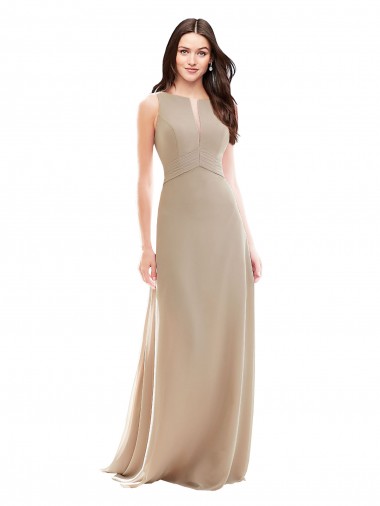 Magasins de Champagne Trapèze Col Haut Mousseline Longue Robes demoiselle d'honneur