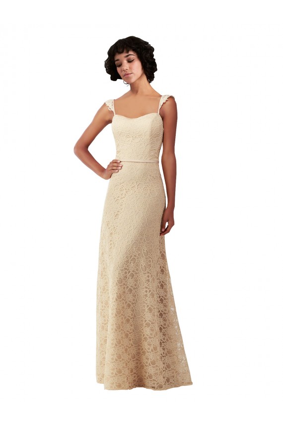 Magasins de Champagne Trapèze Dentelle Longue Robes demoiselle d'honneur