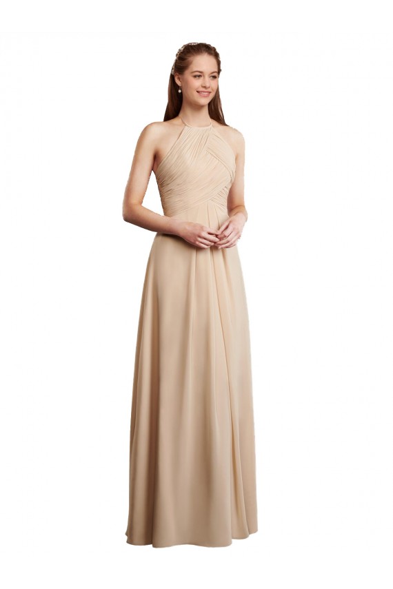 Magasins de Champagne Trapèze Licou Mousseline Longue Robes demoiselle d'honneur