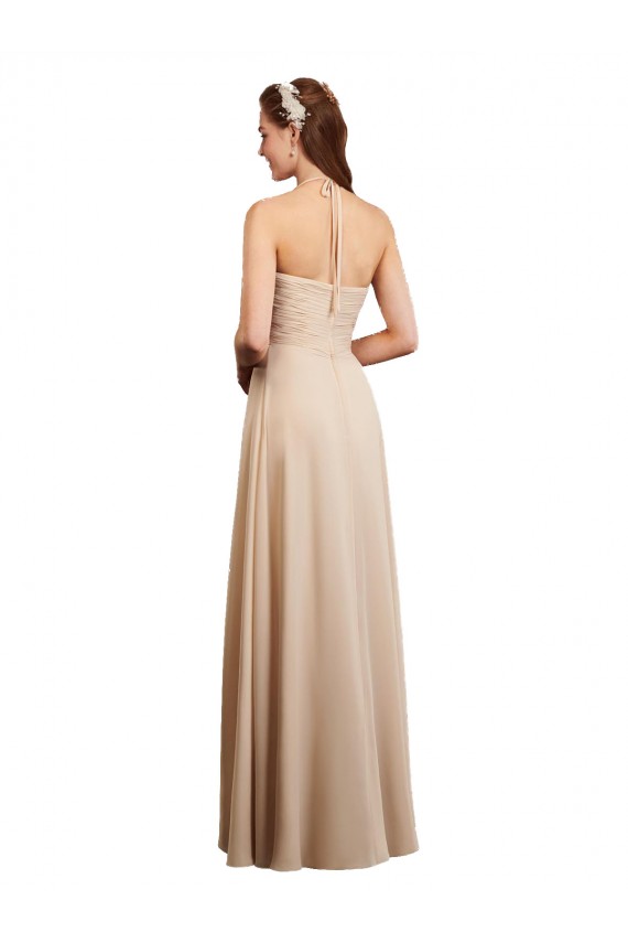 Magasins de Champagne Trapèze Licou Mousseline Longue Robes demoiselle d'honneur