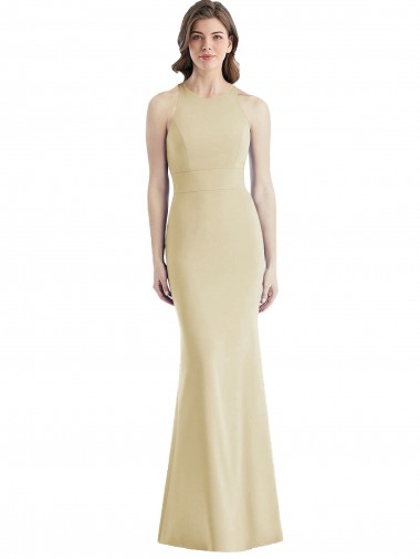 Magasins de Champagne Trompette Bateau Crêpe Stretch Longue Robes demoiselle d'honneur / Robes de bal
