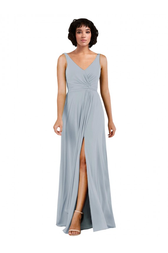 Magasins de Colonne Col V Mousseline Longue Robes demoiselle d'honneur