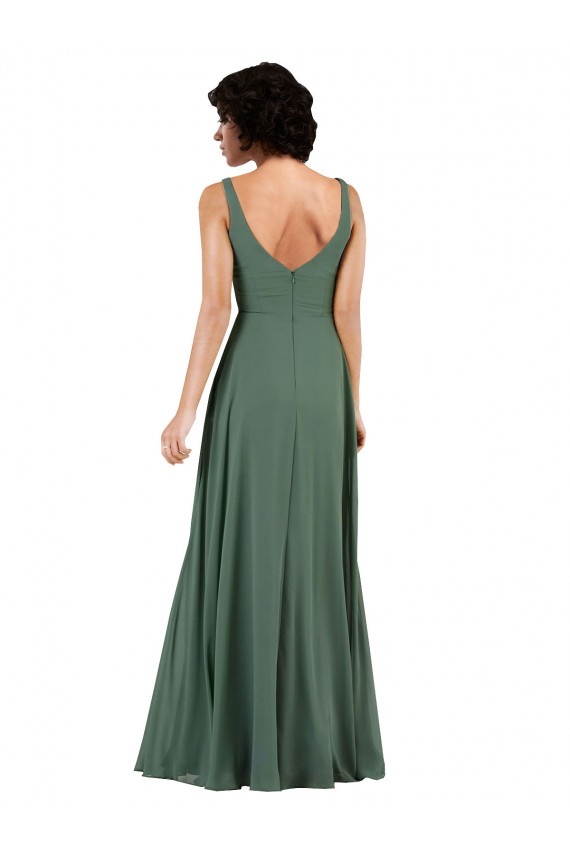 Magasins de Colonne Col V Mousseline Longue Robes demoiselle d'honneur