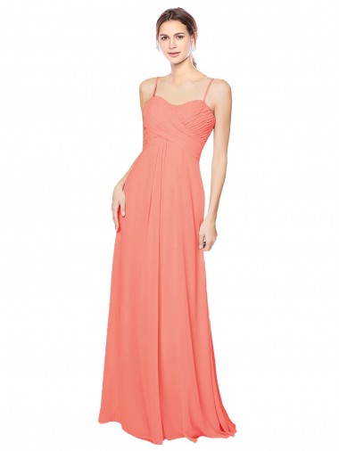 Magasins de Corail Trapèze Bretelles spaghetti Mousseline Longue Robes demoiselle d'honneur
