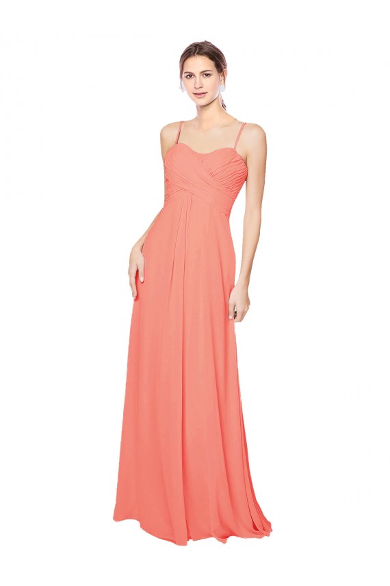 Magasins de Corail Trapèze Bretelles spaghetti Mousseline Longue Robes demoiselle d'honneur