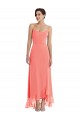 Magasins de Corail Trapèze Bretelles spaghetti Scoop Mousseline Longue Asymétrique Robes demoiselle d'honneur