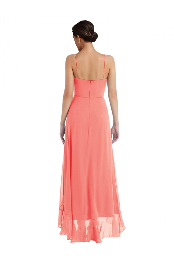 Magasins de Corail Trapèze Bretelles spaghetti Scoop Mousseline Longue Asymétrique Robes demoiselle d'honneur