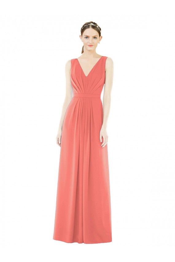 Magasins de Corail Trapèze Col V Mousseline Longue Robes demoiselle d'honneur