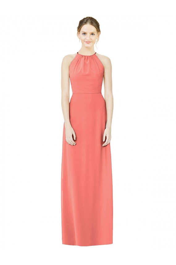 Magasins de Corail Trapèze Licou Mousseline Longue Robes demoiselle d'honneur