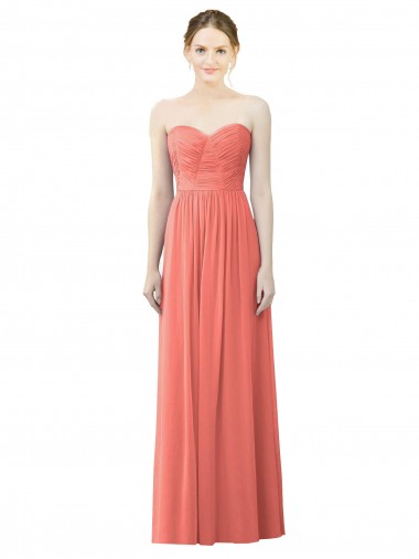 Magasins de Corail Trapèze Sans bretelle Mousseline Longue Robes demoiselle d'honneur